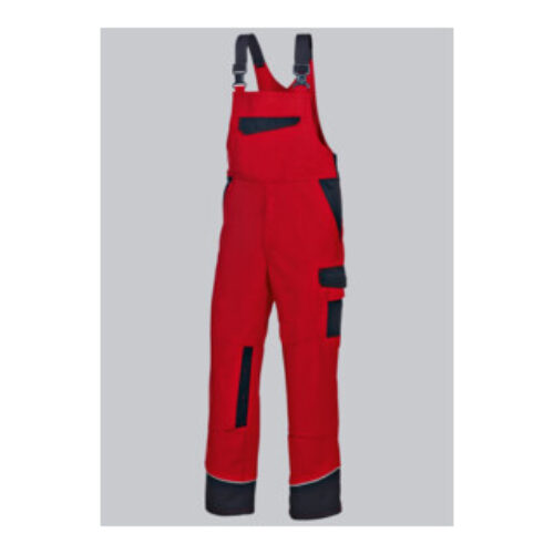 BP® Latzhose mit verdeckten Knöpfen und Kniepolstertaschen, rot/schwarz, Gr. 46, Länge n