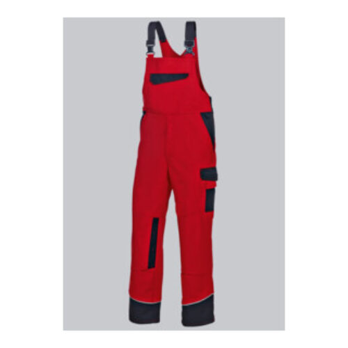 BP® Latzhose mit verdeckten Knöpfen und Kniepolstertaschen, rot/schwarz, Gr. 48, Länge l